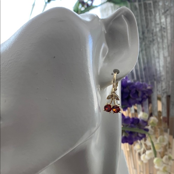 Elegant Gold Cherry Earrings - Picture 3 of 4